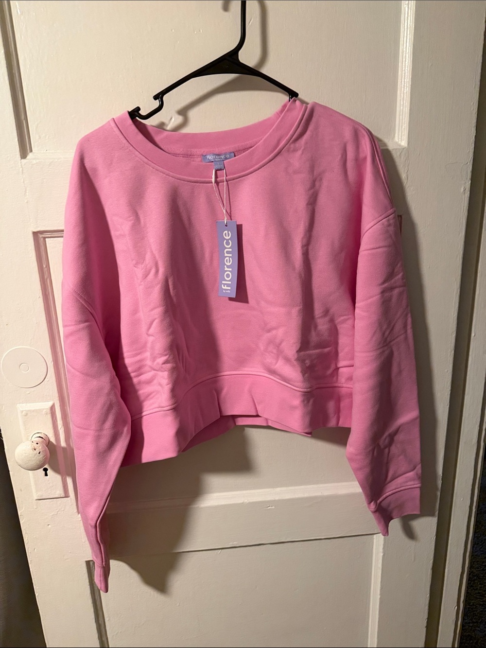 NWT Florence by Mills Pink Cropped Crewneck Sweatshirt Back Pocket Large